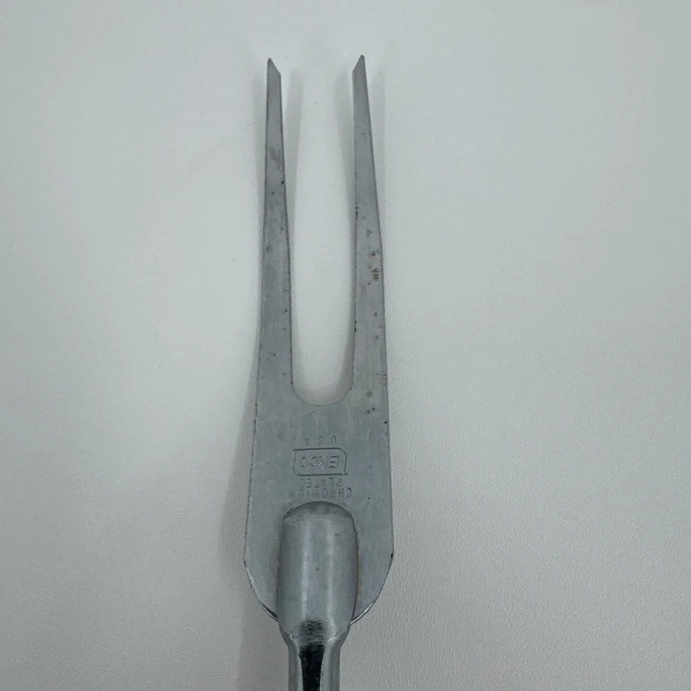 vintage Ekco pastel yellow handle Chrome Plate serving fork meat fork Utensil‎